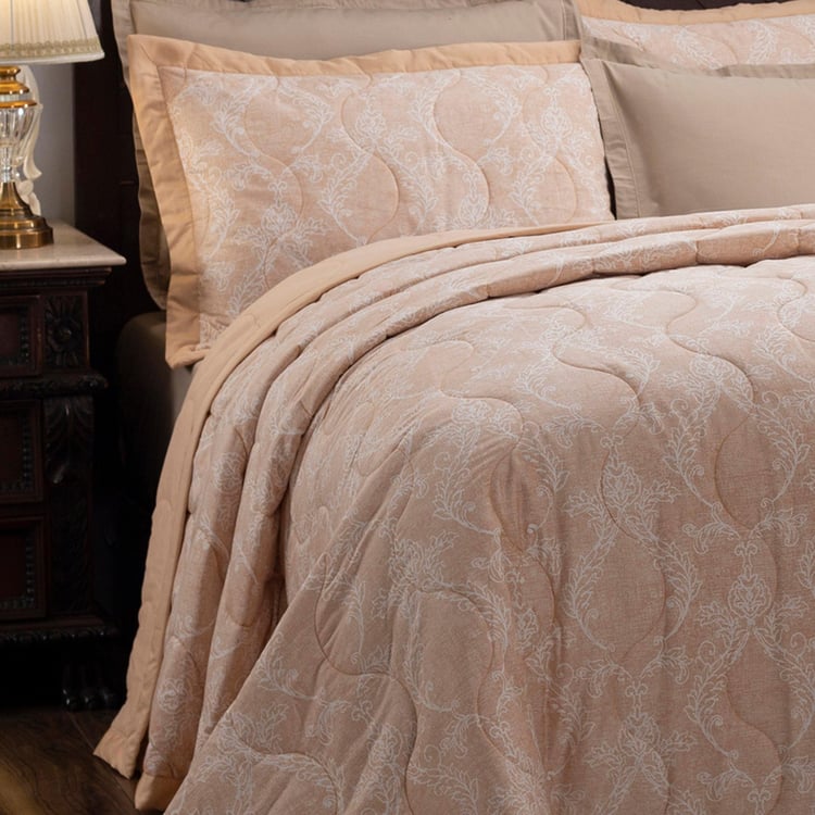 MASPAR Nostalgic Attire Peach Printed Cotton Double Bed Quilt - 265x228cm