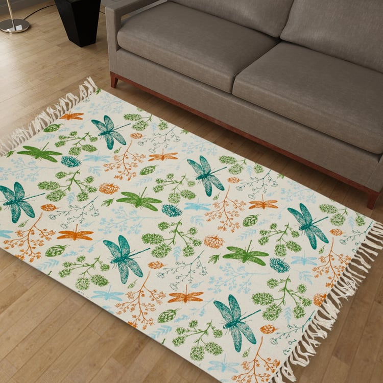 Corsica Dragonfly Cotton Printed Dhurrie - 90x150cm