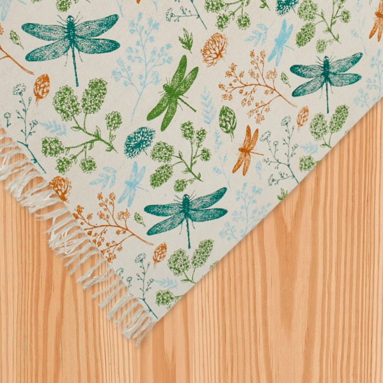 Corsica Dragonfly Cotton Printed Dhurrie - 90x150cm