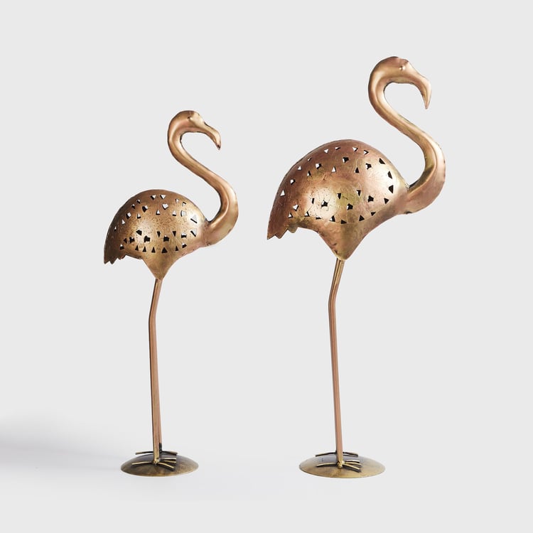 Corsica Mystic India Set of 2 Metal Flamingo Figurine T-Light Holders