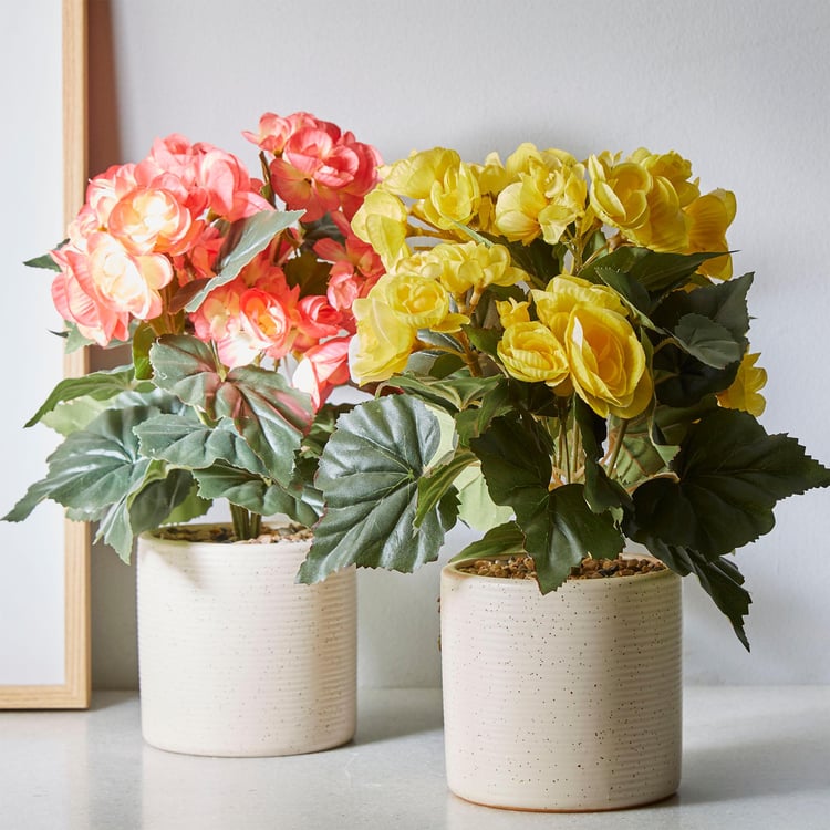 Gardenia Begonia Artificial Flowers in Ceramic Pot