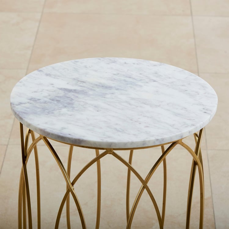 Gohan Marble Top End Table - Gold