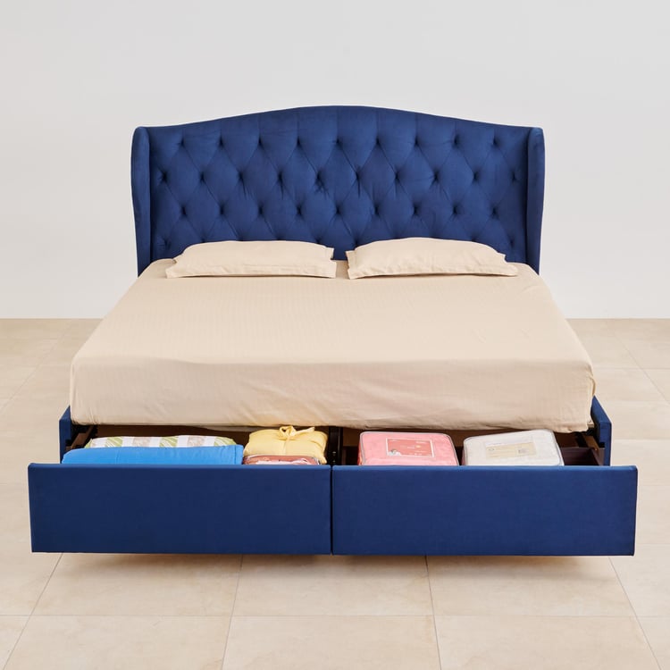 Stellar Max Fabric King Bed with Drawer Storage - Blue