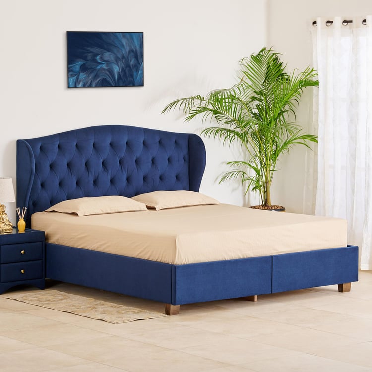 Stellar Max Fabric Queen Bed with Drawer Storage - Blue