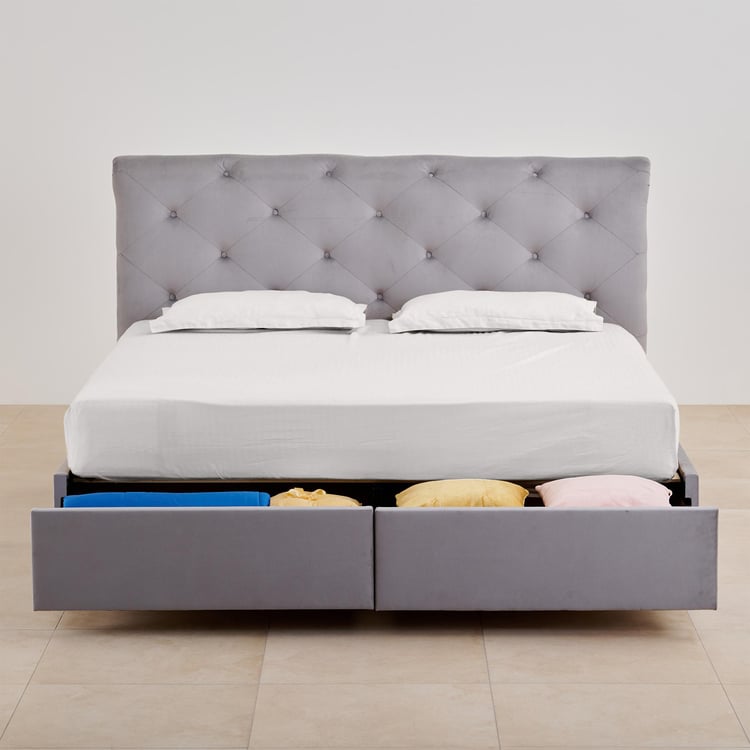 Stellar Ora Fabric Queen Bed with Drawer Storage - Grey