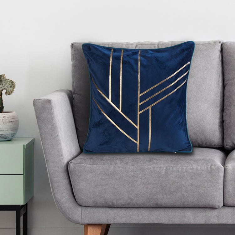 Get The Look-Velvetica Blue Crisscross Foil Printed Cushion Cover - 40x40cm