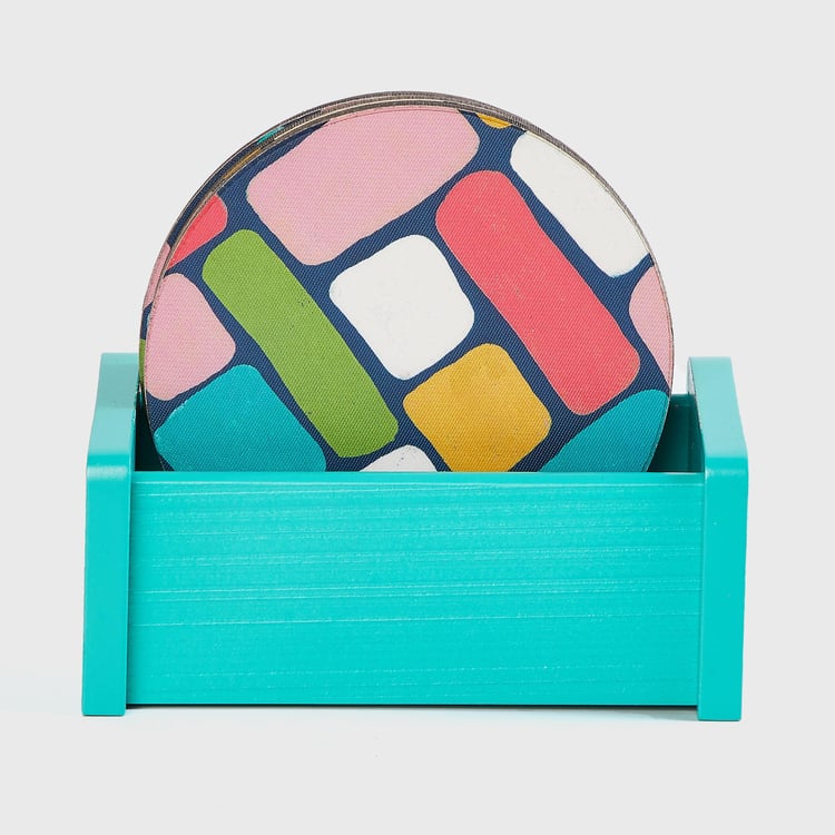 Corsica Retroglitz Set of 6 Wood Tea Coasters with Stand