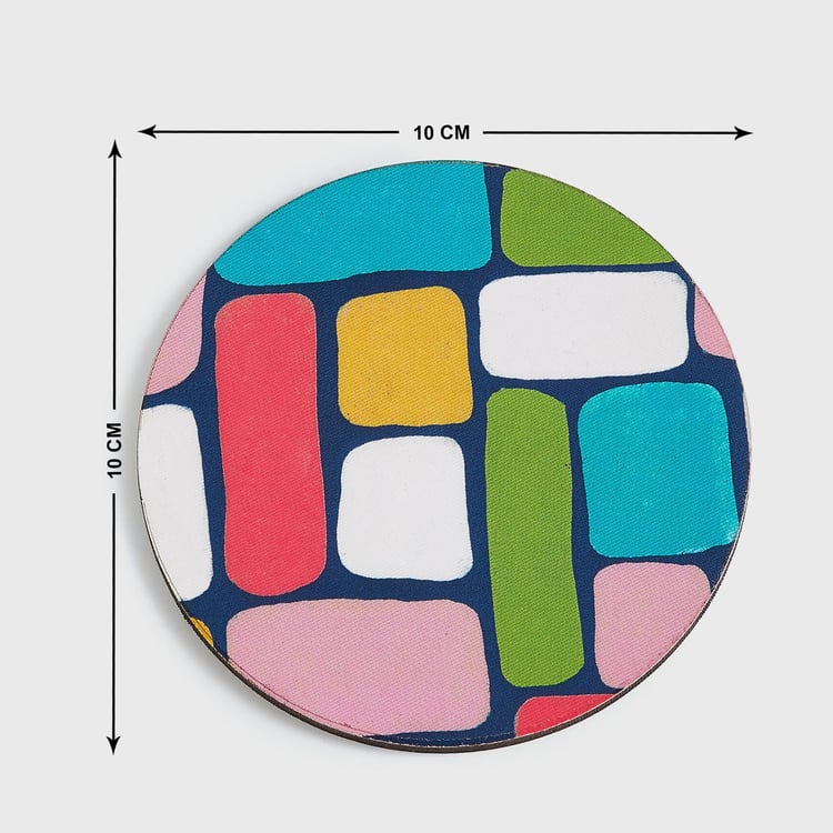 Corsica Retroglitz Set of 6 Wood Tea Coasters with Stand