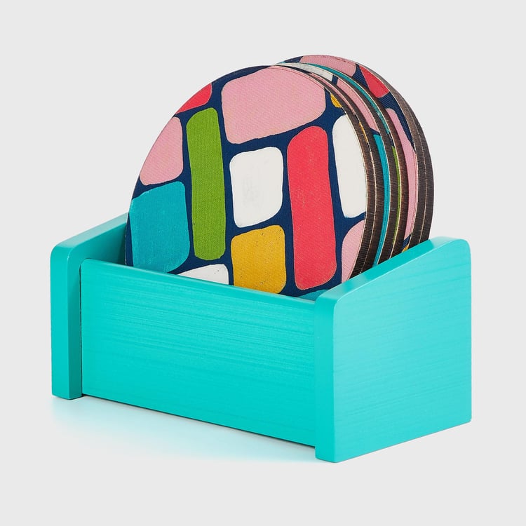 Corsica Retroglitz Set of 6 Wood Tea Coasters with Stand