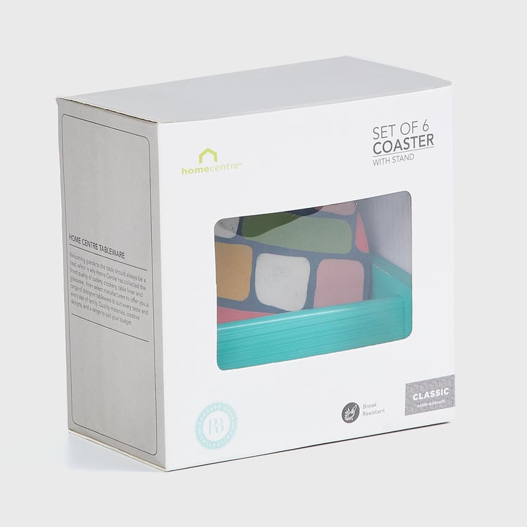 Corsica Retroglitz Set of 6 Wood Tea Coasters with Stand