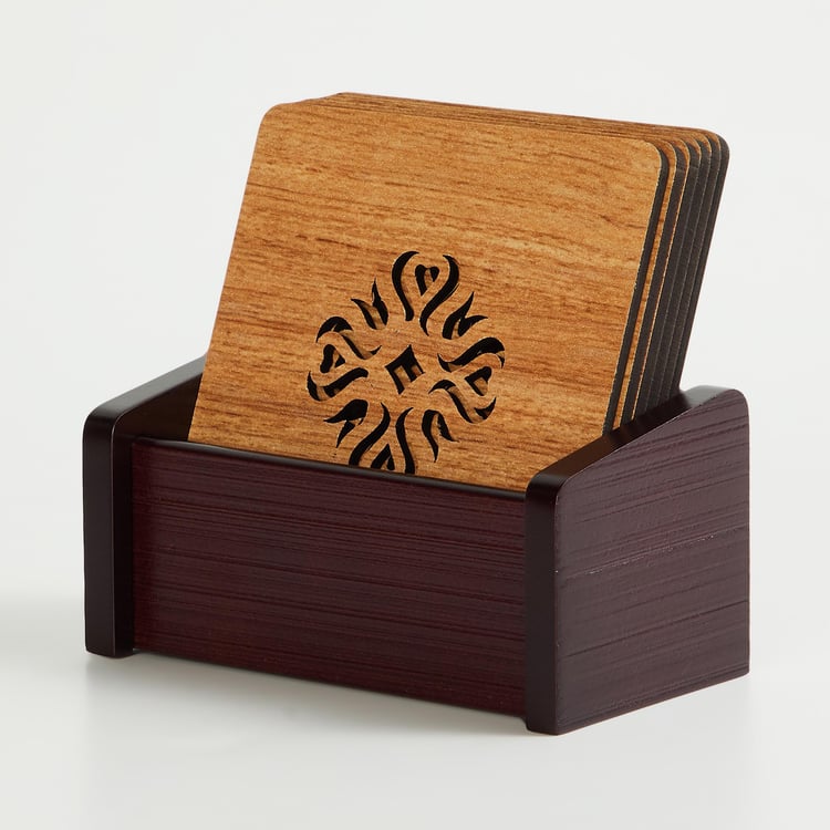 Oakland Set of 6 Wooden Reversible Coasters with Holder