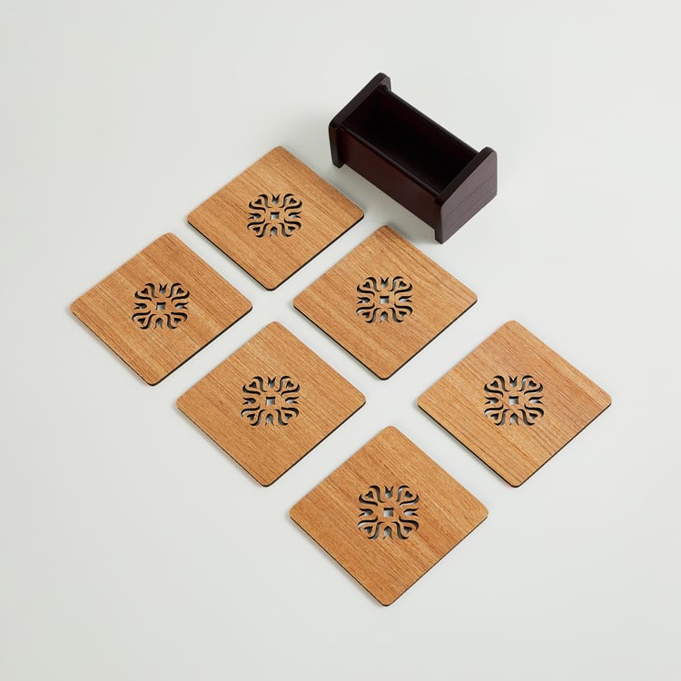 Oakland Set of 6 Wooden Reversible Coasters with Holder