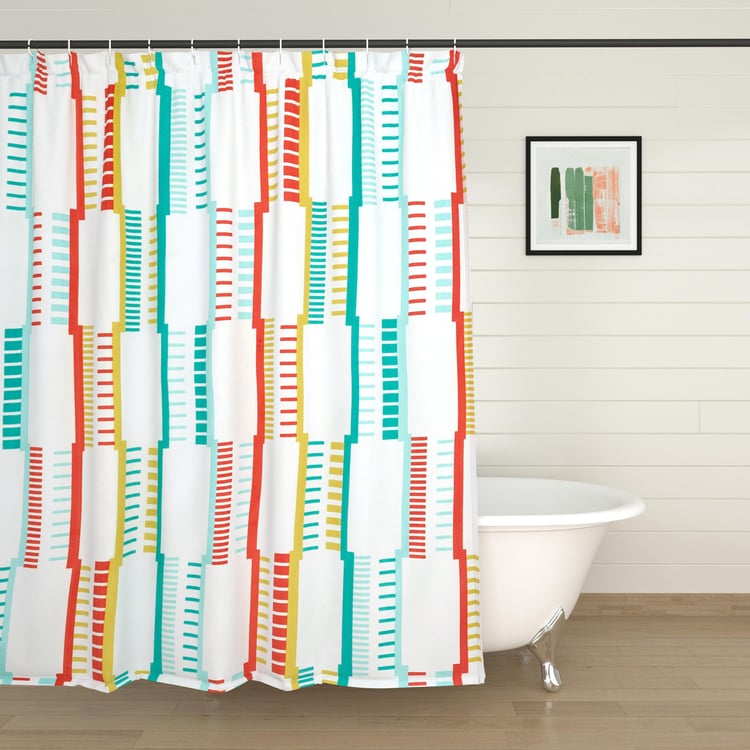 Mekong White Printed Shower Curtain with Hooks - 180x180cm