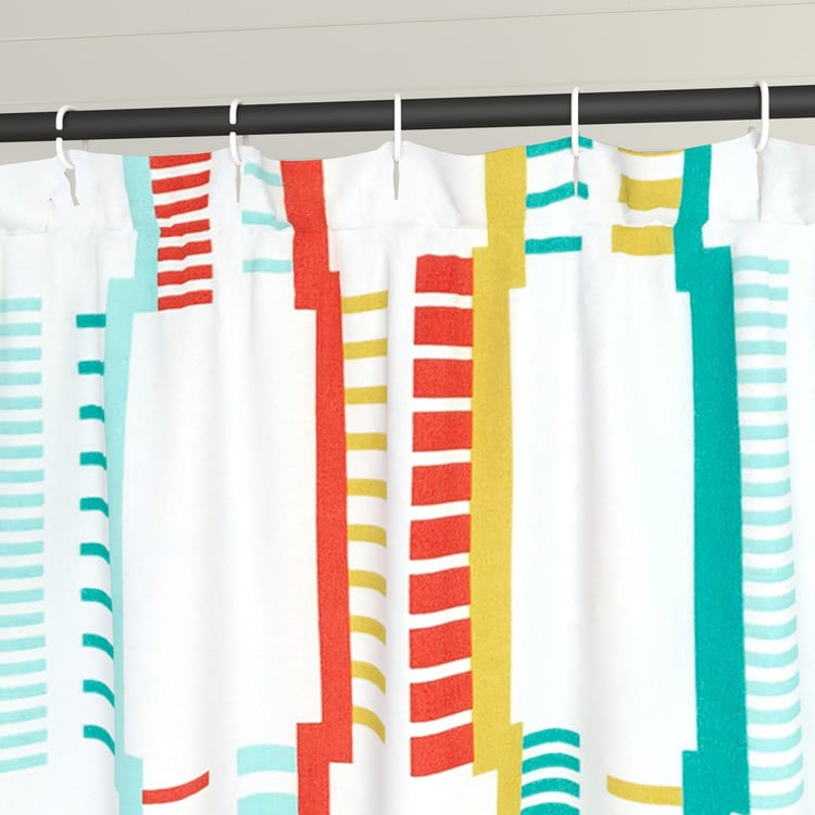 Mekong White Printed Shower Curtain with Hooks - 180x180cm