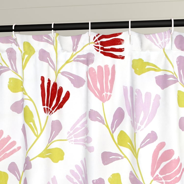 Mekong White Printed Shower Curtain with Hooks - 180x180cm