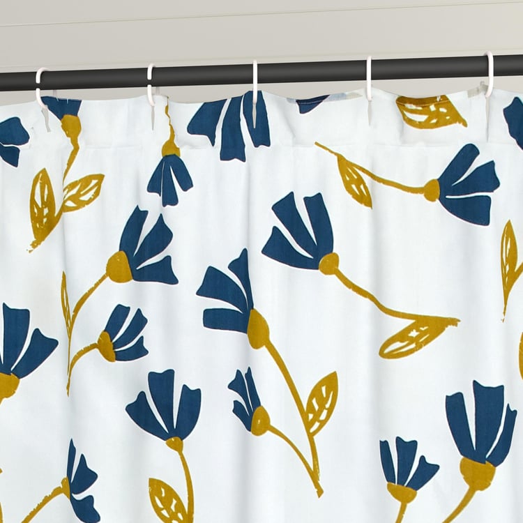 Mekong White Printed Shower Curtain with Hooks - 180x180cm