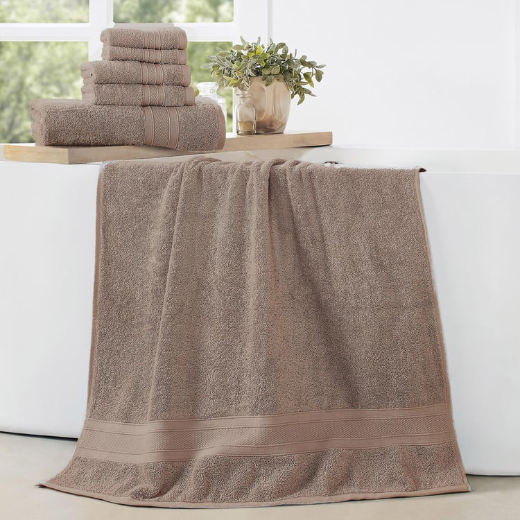 TRIDENT Soft and Plush Brown Textured Cotton Towel Set - Set of 6