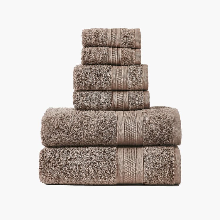 TRIDENT Soft and Plush Brown Textured Cotton Towel Set - Set of 6