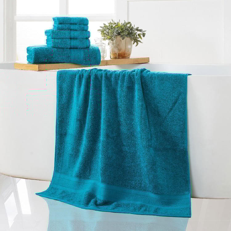 TRIDENT Soft and Plush Teal Textured Cotton Towel Set - Set of 6