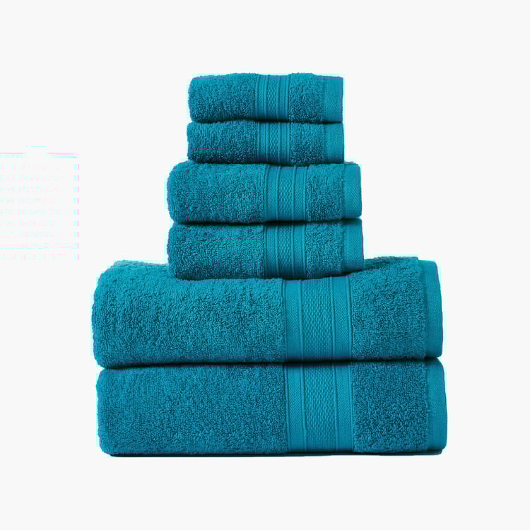 TRIDENT Soft and Plush Teal Textured Cotton Towel Set - Set of 6