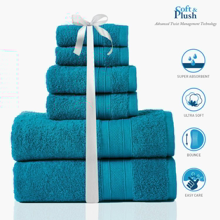TRIDENT Soft and Plush Teal Textured Cotton Towel Set - Set of 6