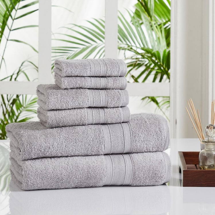 TRIDENT Soft and Plush Grey Textured Cotton Towel Set - Set of 6