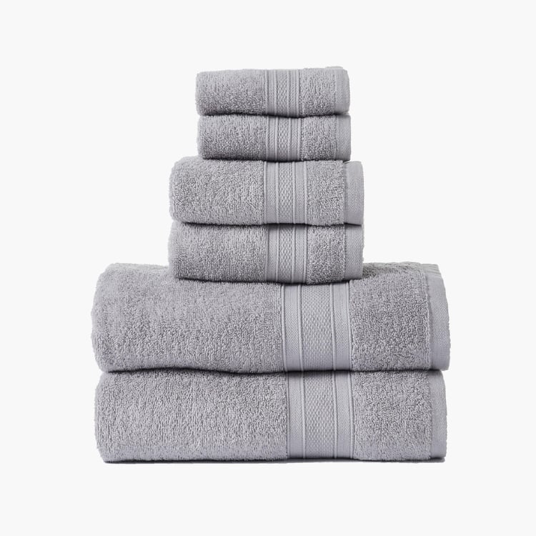 TRIDENT Soft and Plush Grey Textured Cotton Towel Set - Set of 6