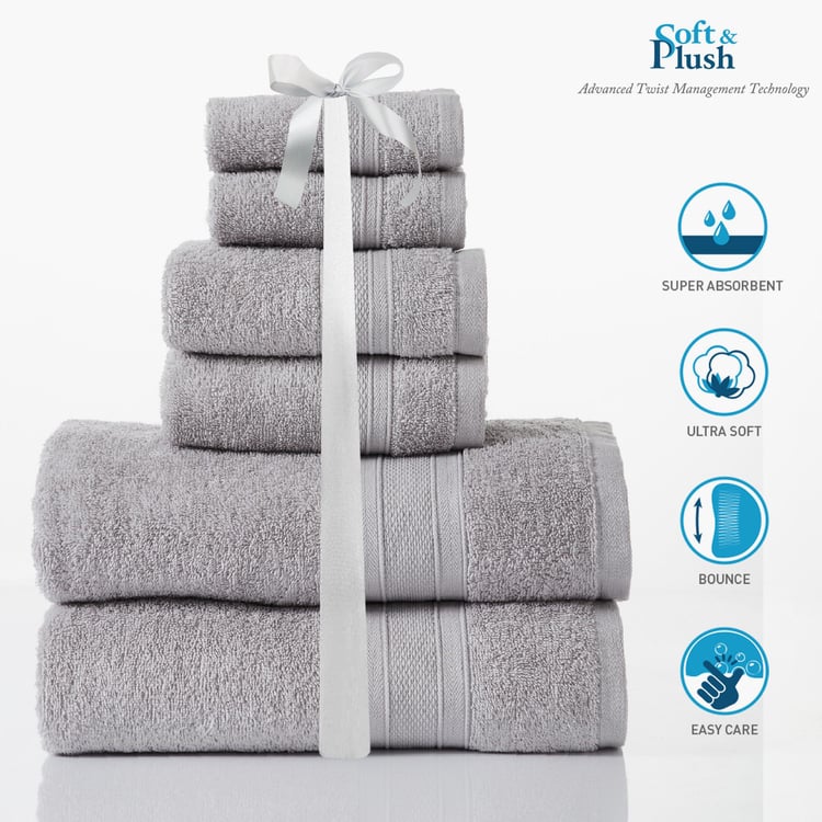 TRIDENT Soft and Plush Grey Textured Cotton Towel Set - Set of 6