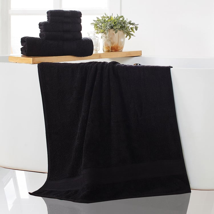 TRIDENT Soft And Plush Black Textured Cotton Towels - Set Of 6