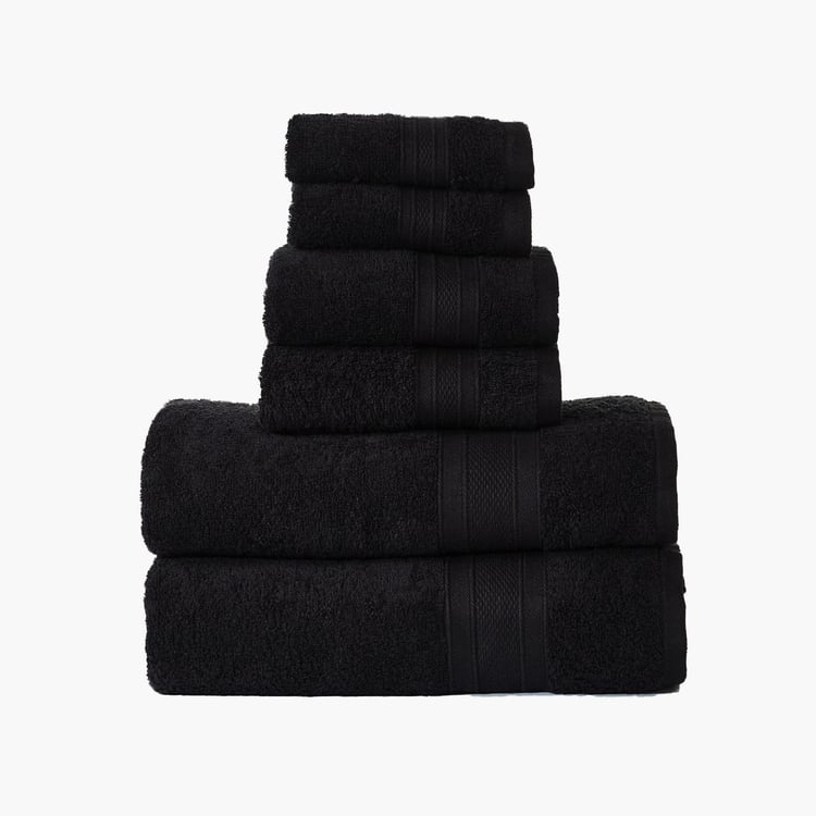 TRIDENT Soft And Plush Black Textured Cotton Towels - Set Of 6