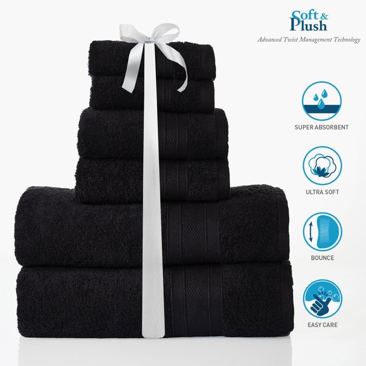 TRIDENT Soft And Plush Black Textured Cotton Towels - Set Of 6