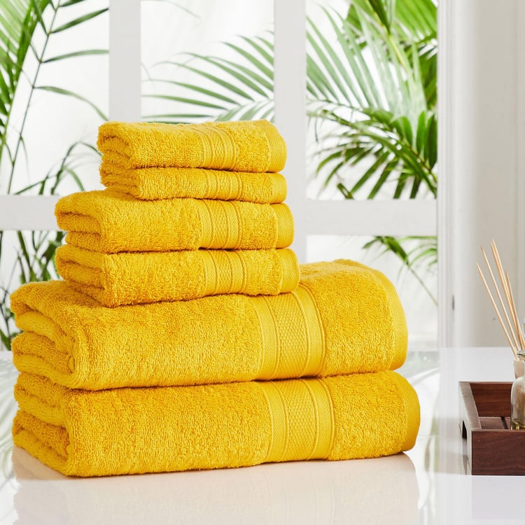 TRIDENT Soft and Plush Mustard Yellow Cotton Textured Towel - Set of 6