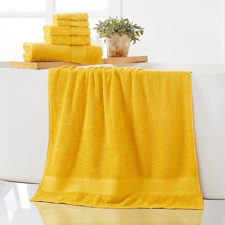 TRIDENT Soft and Plush Mustard Yellow Cotton Textured Towel - Set of 6