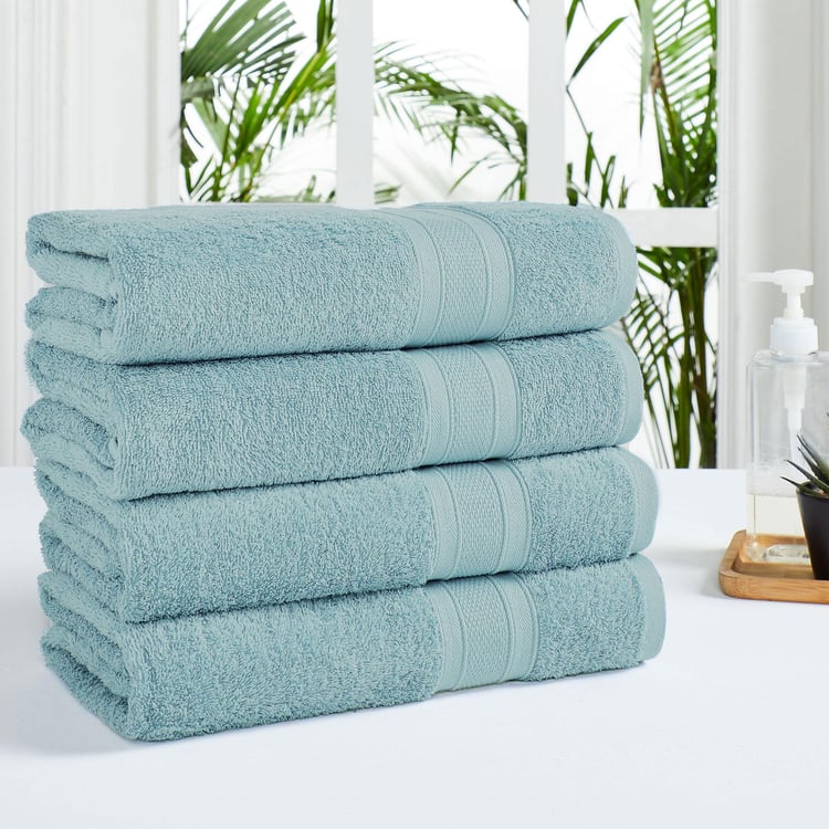 TRIDENT Soft and Plush Blue Textured Cotton Bath Towels - 137x76cm - Set of 4