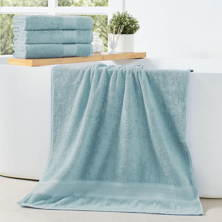 TRIDENT Soft and Plush Blue Textured Cotton Bath Towels - 137x76cm - Set of 4