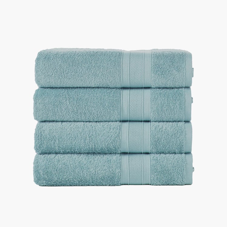 TRIDENT Soft and Plush Blue Textured Cotton Bath Towels - 137x76cm - Set of 4