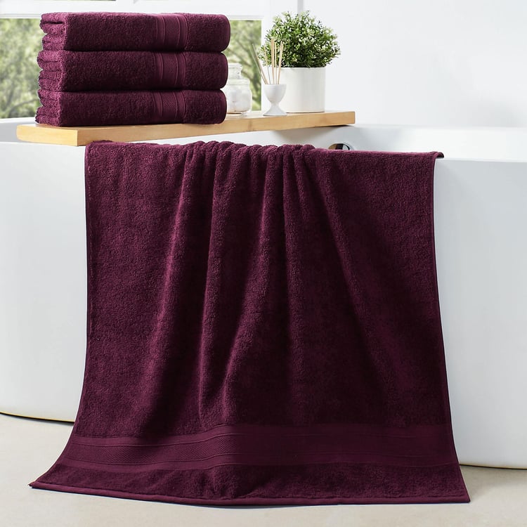 TRIDENT Soft & Plush Purple Textured Cotton Bath Towel - 76x137cm - Set of 4