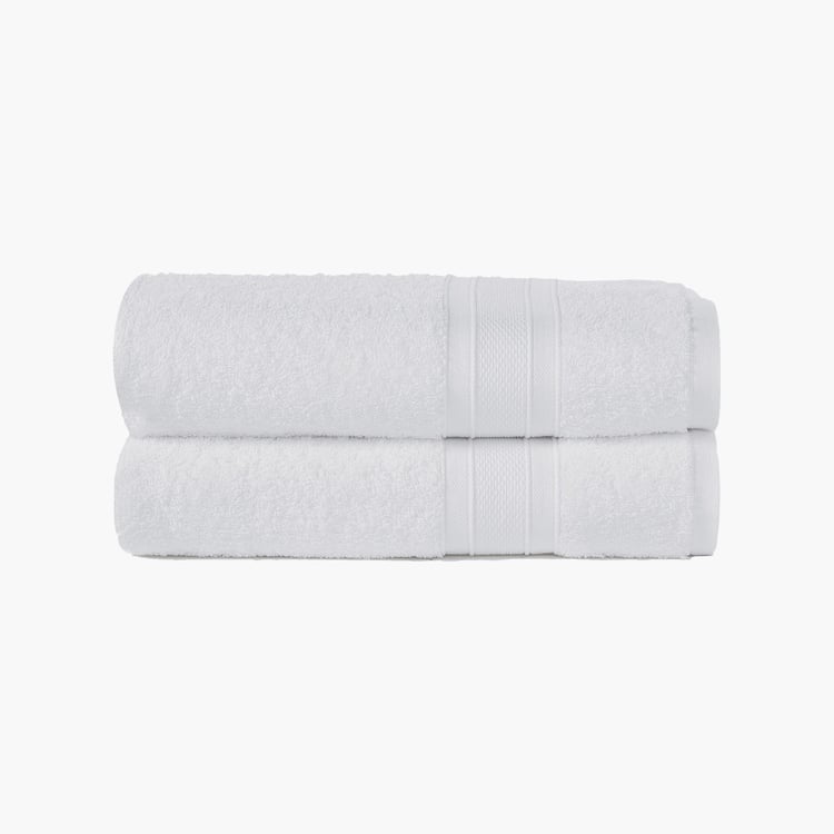 TRIDENT Soft and Plush White Solid Cotton Bath Towel - 90x180 cm - Set of 2