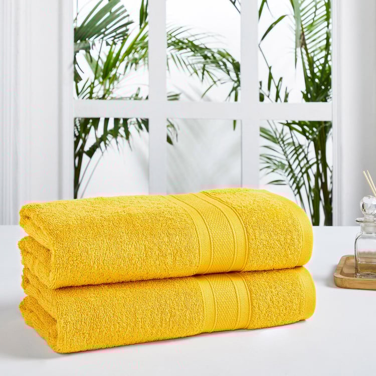 TRIDENT Soft & Plush Yellow Textured Cotton Bath Towel - 90x180cm - Set of 2