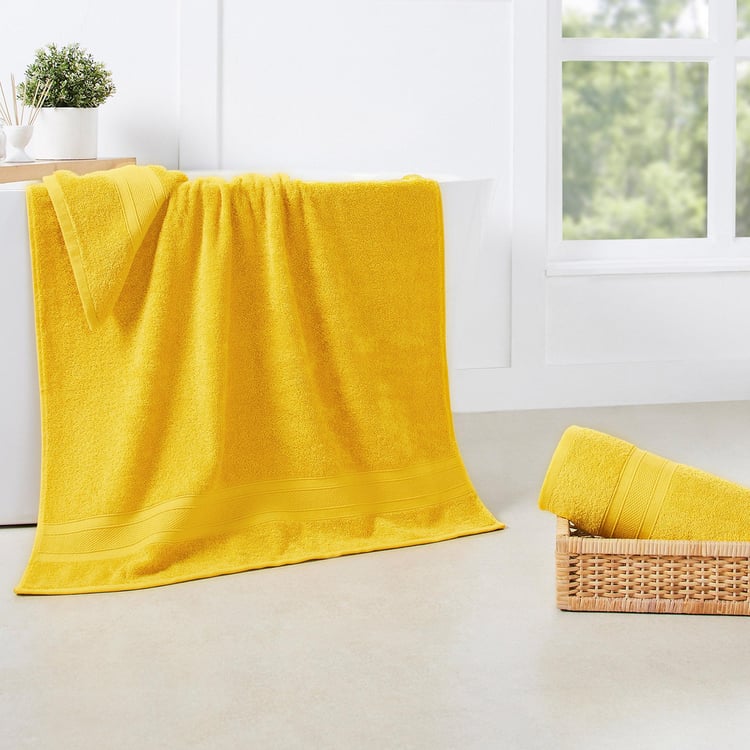 TRIDENT Soft & Plush Yellow Textured Cotton Bath Towel - 90x180cm - Set of 2