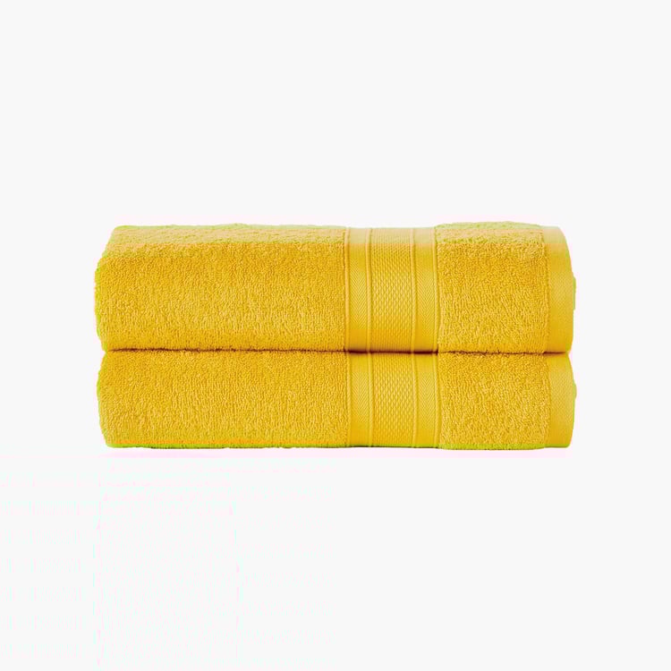TRIDENT Soft & Plush Yellow Textured Cotton Bath Towel - 90x180cm - Set of 2