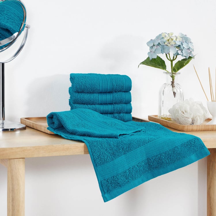 TRIDENT Soft and Plush Teal Solid Cotton Face Towel - 30x30 cm - Set of 6
