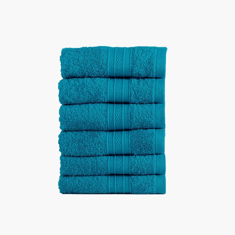 TRIDENT Soft and Plush Teal Solid Cotton Face Towel - 30x30 cm - Set of 6