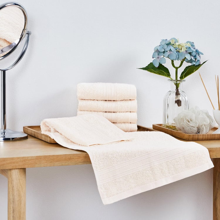 TRIDENT Soft and Plush Beige Solid Cotton Face Towel - 30x30 cm - Set of 6