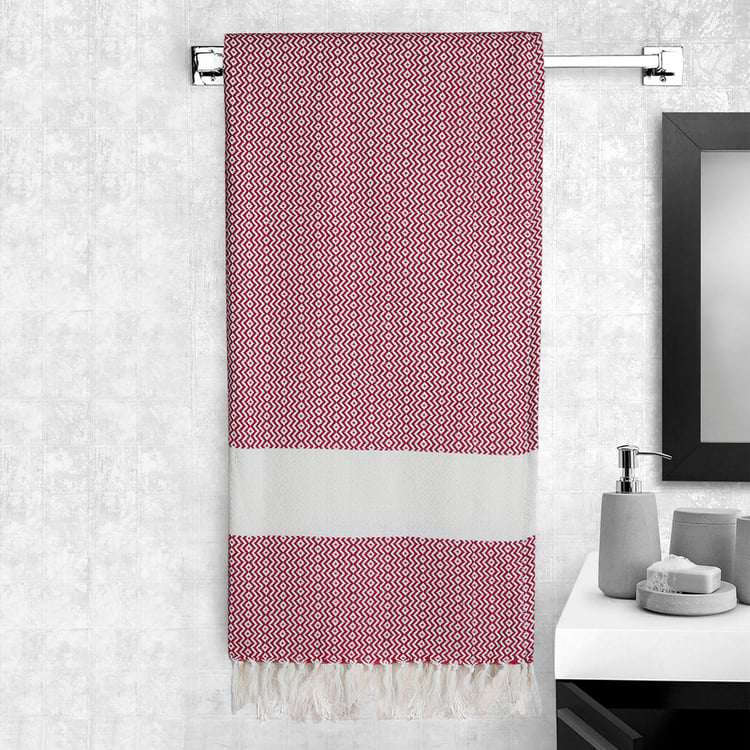 PORTICO Huck A Back Red Textured Cotton Bath Towel - 75x150cm