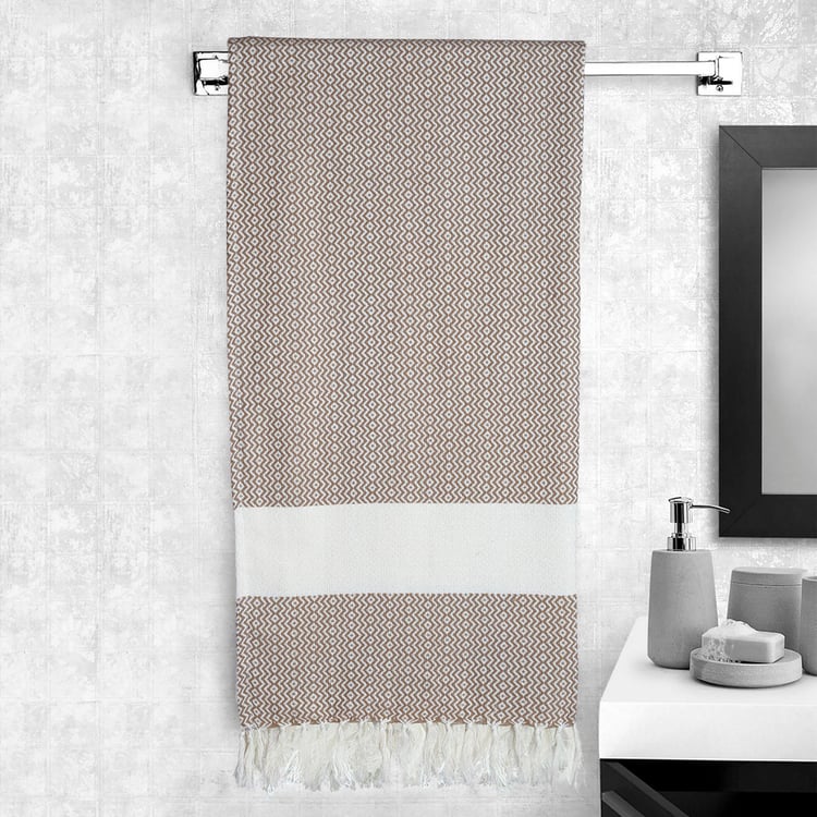 PORTICO Turkish Hamam Brown Geometric Cotton Bath Towel - 75x150cm