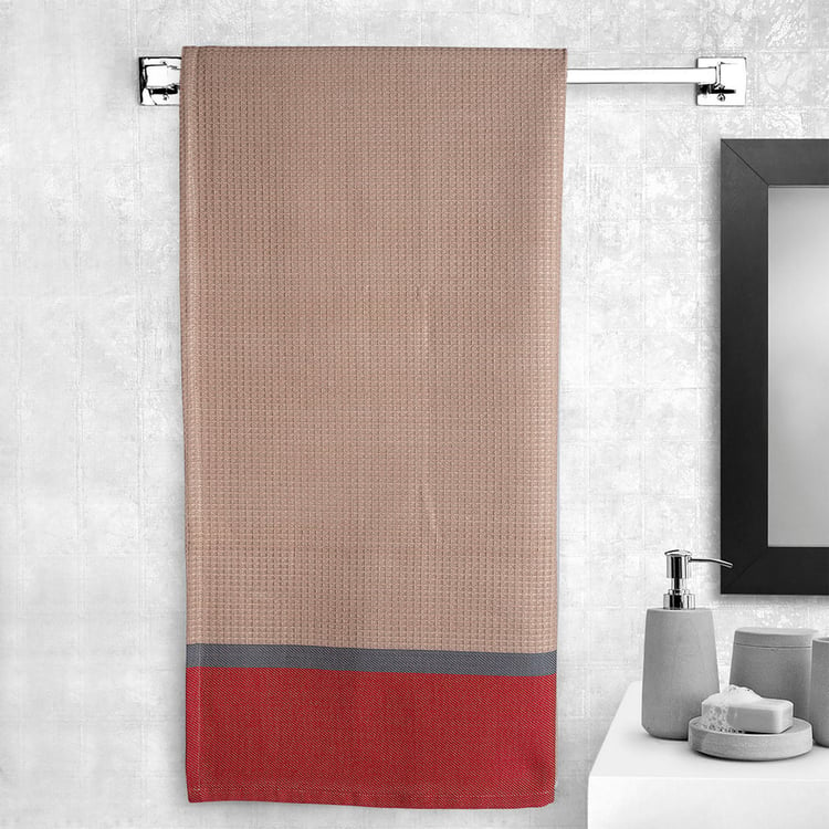 PORTICO Pestemal Beige Textured Cotton Bath Towel - 75x150cm