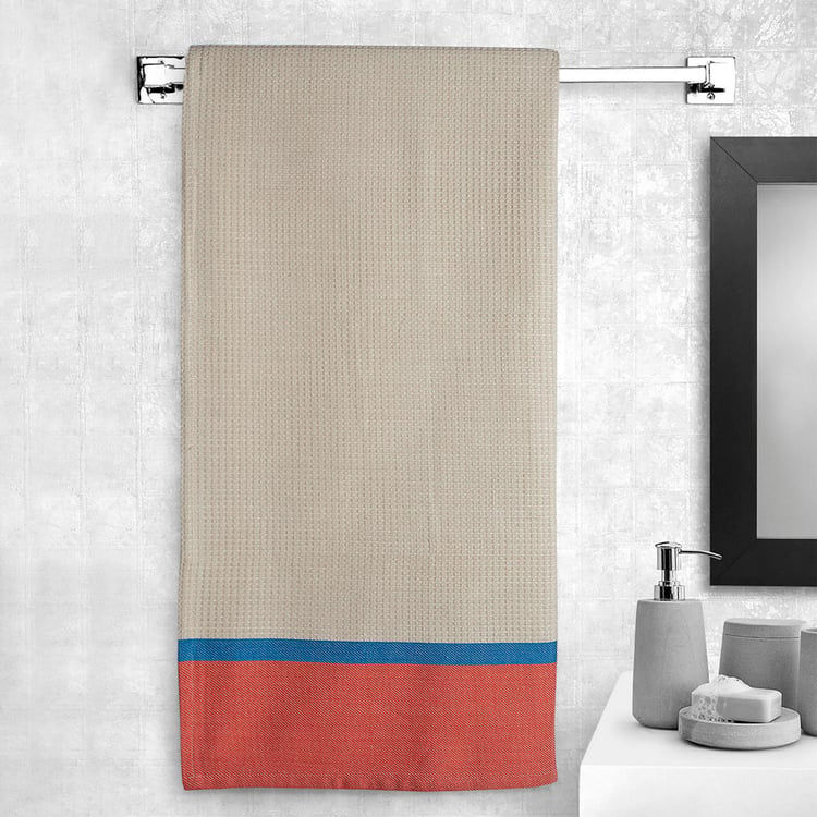 PORTICO Huck-A-Back Multicolour Colourblocked Printed Cotton Bath Towel - 75x150cm