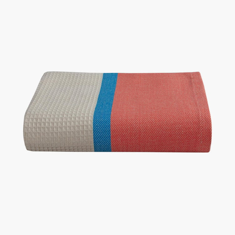 PORTICO Huck-A-Back Multicolour Colourblocked Printed Cotton Bath Towel - 75x150cm