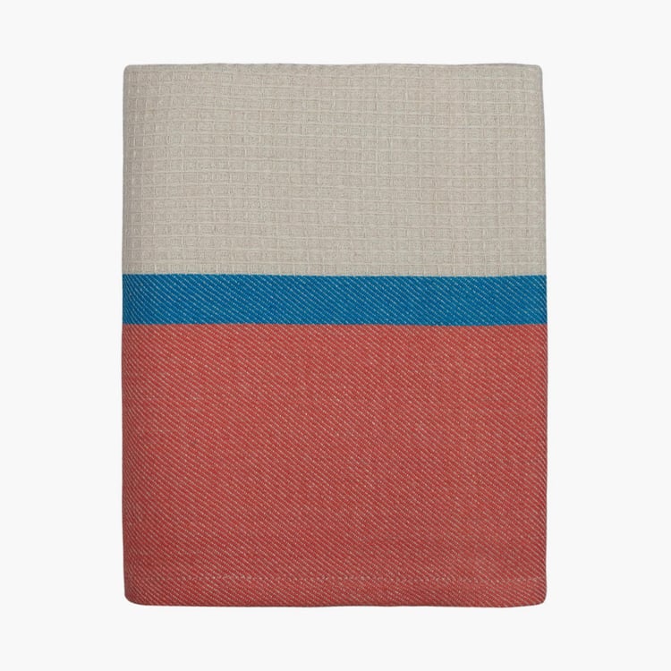 PORTICO Huck-A-Back Multicolour Colourblocked Printed Cotton Bath Towel - 75x150cm